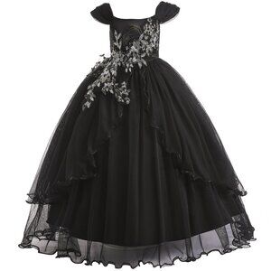Weileenice Junior Lace Dress Black  Embroidery Big Girl Formal Pageant (170) age